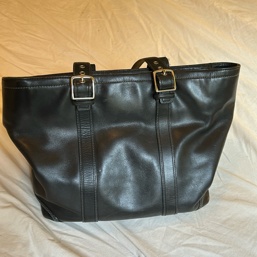 Black leather Coach tote